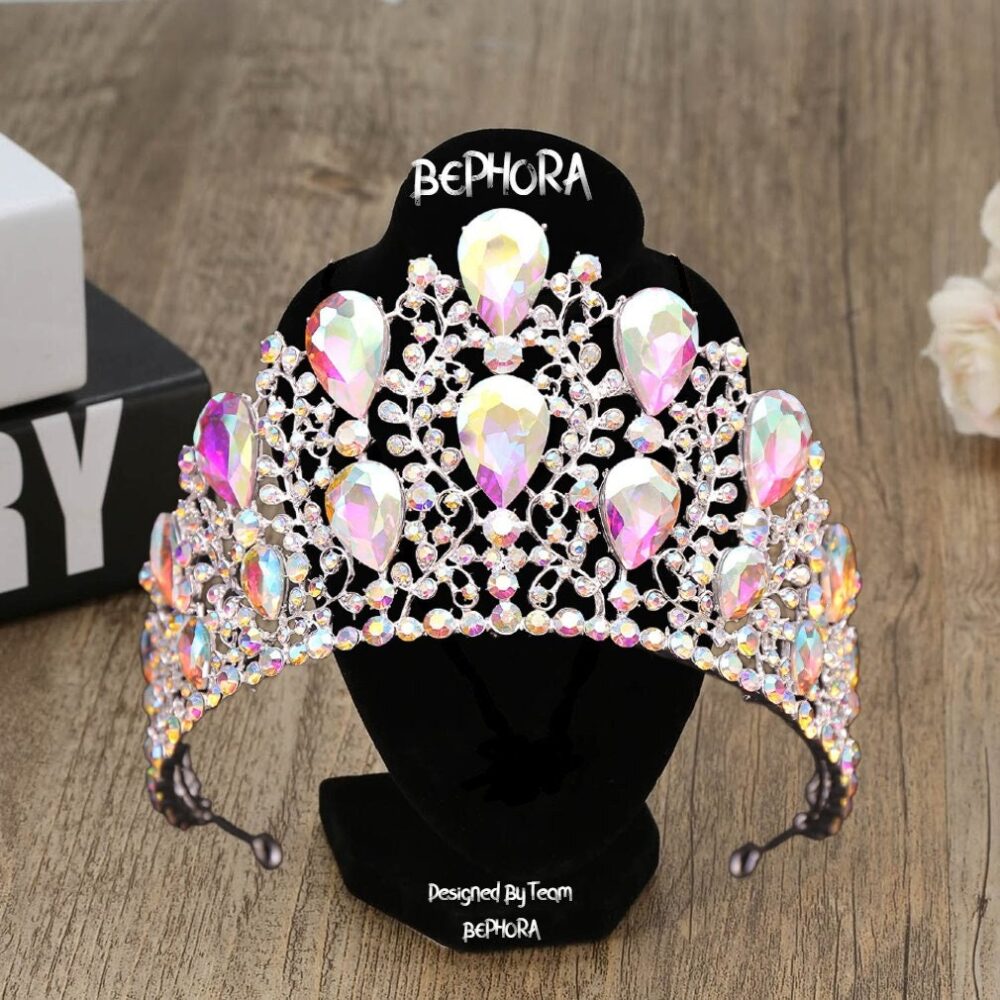 Vintage Ab Color Wedding Big Crown Alloy Bridal Tiara Baroque Simple Princess Rhinestone Half Round Comb, Unicorn