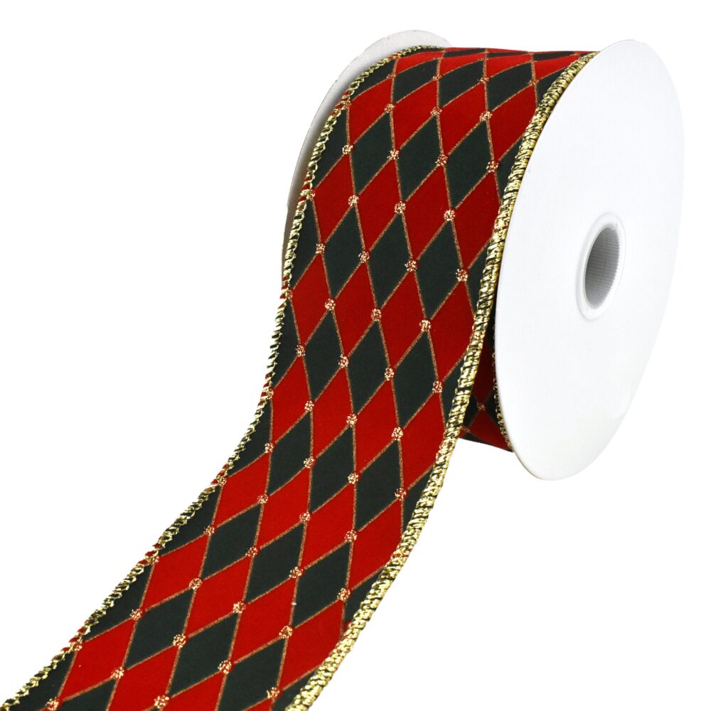 Christmas Velvet Diamonds & Jewel Dots Wired Ribbon, 2-1/2-Inch, 10-Yard
