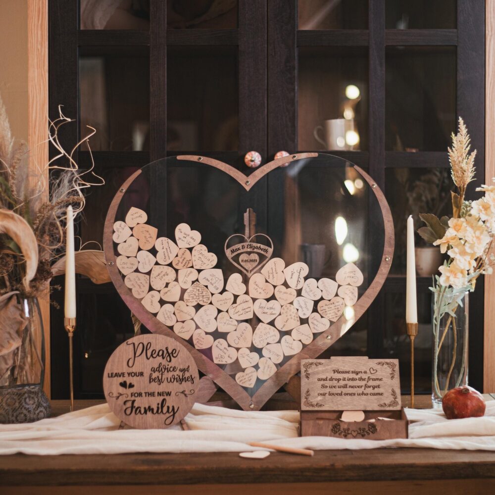 Guest Book Wedding Alternative Names & Heart Guestbook Set Of 80 Hearts, Gifts Ideas, Rustic Decor Wood Country