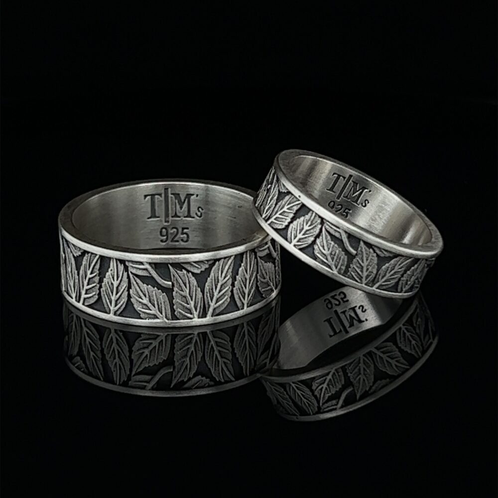 Leaf Wedding Ring Band, Mathching Sterling Silver Ring, Nature Inspired Handmade, Leaves Unique Engagement Rings
