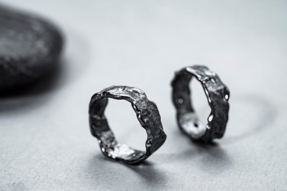 Viking Wedding Ring Silver Black Asteroid Rings Black Promise Alternative Bands Wedding Silver