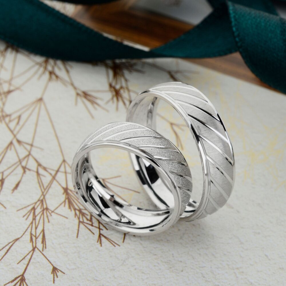 Handmade Wedding Band Set, Silver Bands Set, Couple Rings, Modern His & Hers, Rings Woman