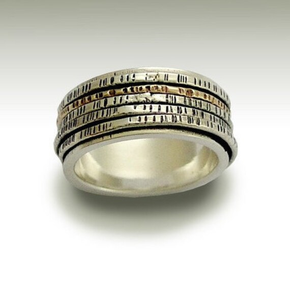 Wedding Band, Silver Band, Stacking Rings, Silver Gold Ring, Meditation Two Tones Unisex Band - After All This Time R1149B