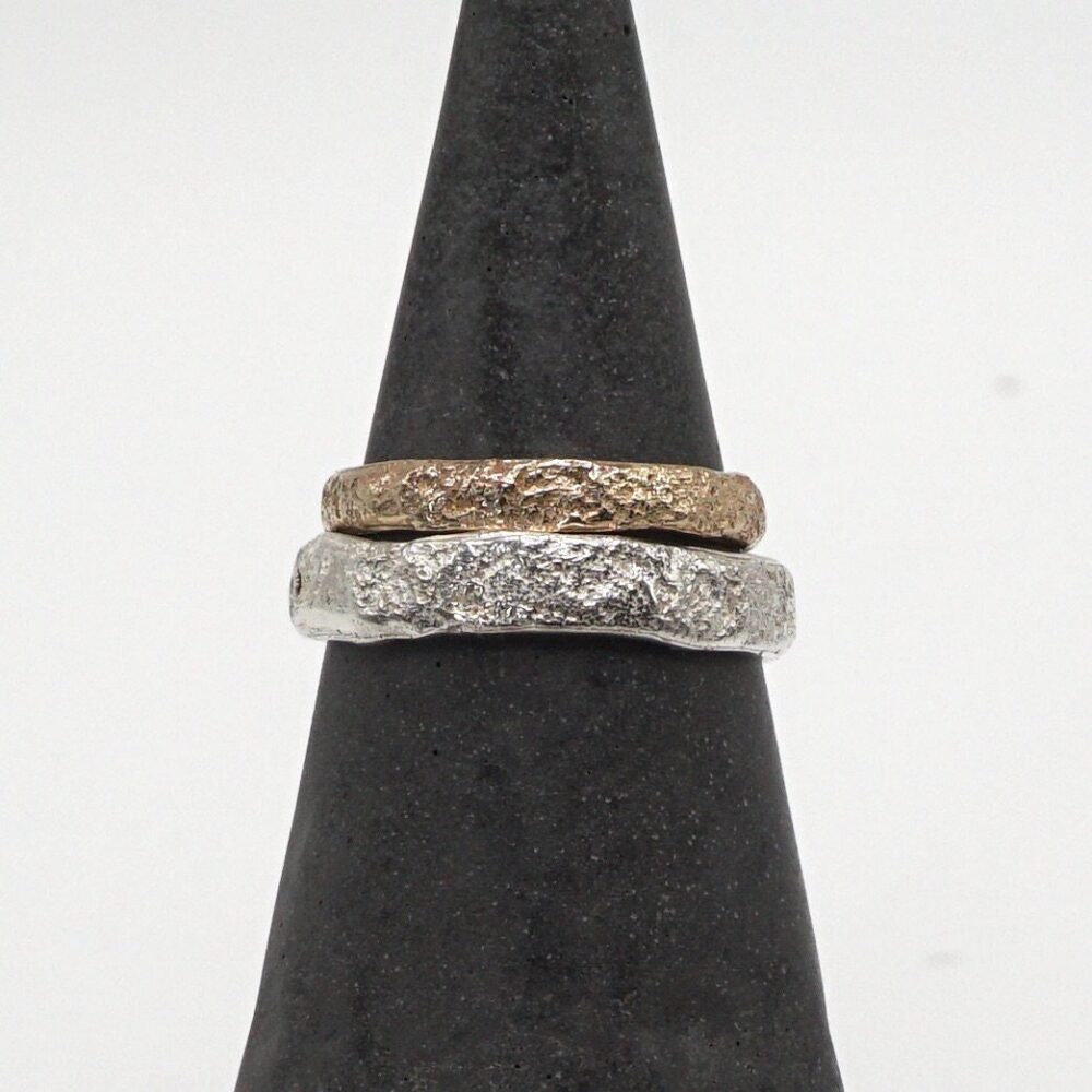 Rock Textured Ring Bands Wedding Silver