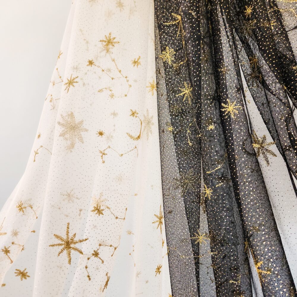 The Nuit Gold Embroidered Celestial Wedding Veil Available in Black Or Creme/Champagne