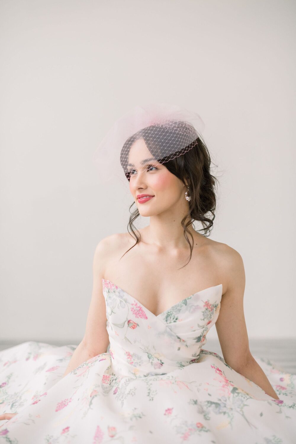Blush Double Layer Bridal Birdcage Veil, Blush Pink Blusher Barbiecore