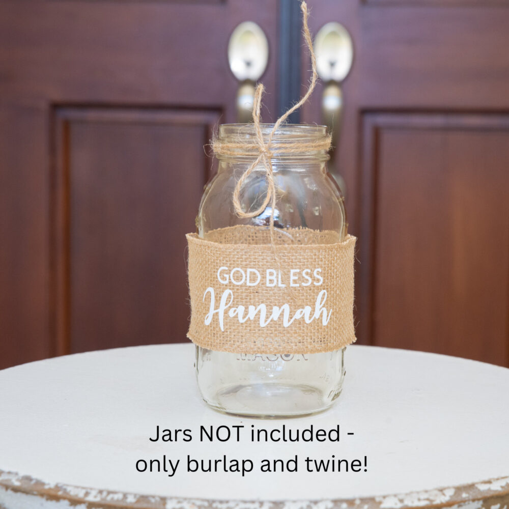 Rustic Baptism Decorations, Personalized Burlap Wrap & Twine, Jars Not Included, Mason Jar Decor, Centerpieces For Table
