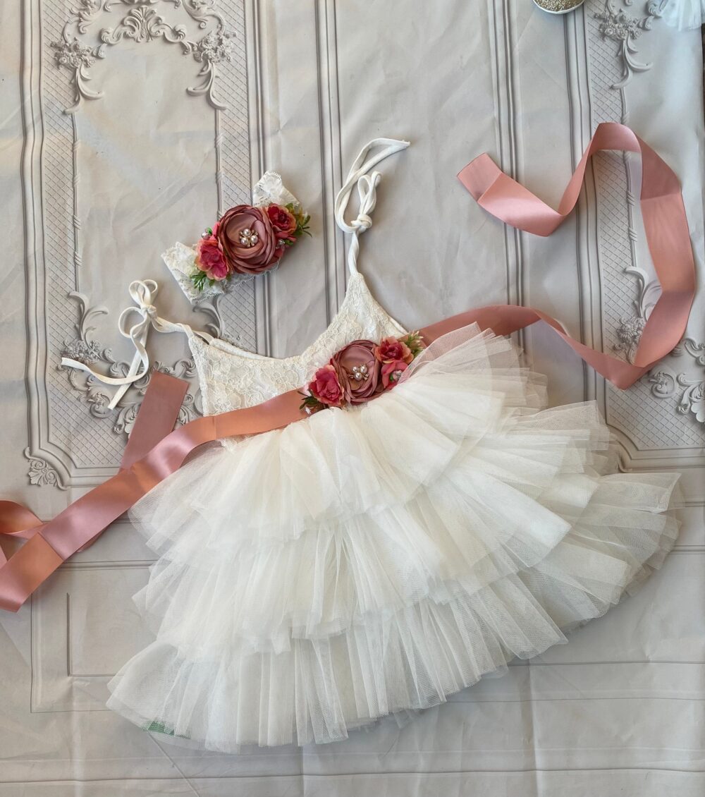 White Flower Girl Dress, Lace Top, Baby Toddler Dress, Tulle Tutu Flower Holiday Dress