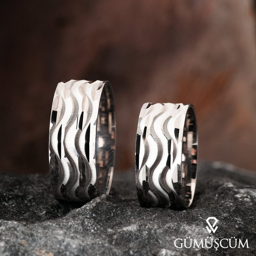 Couple Silver Wedding Bands - 925 Sterling Rings His & Hers Set Band