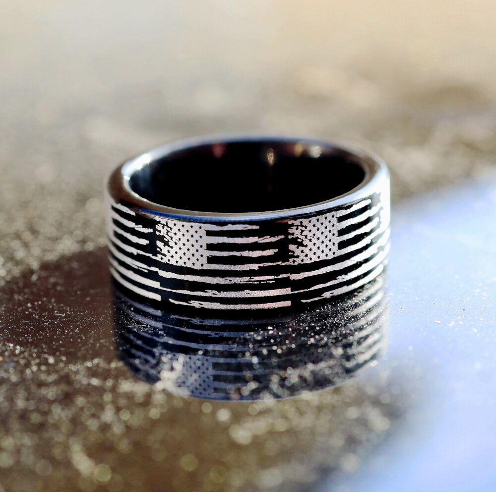 Distressed American Flag Wedding Band, Patriot Ring, Engagement USA United States Flag, Military Band