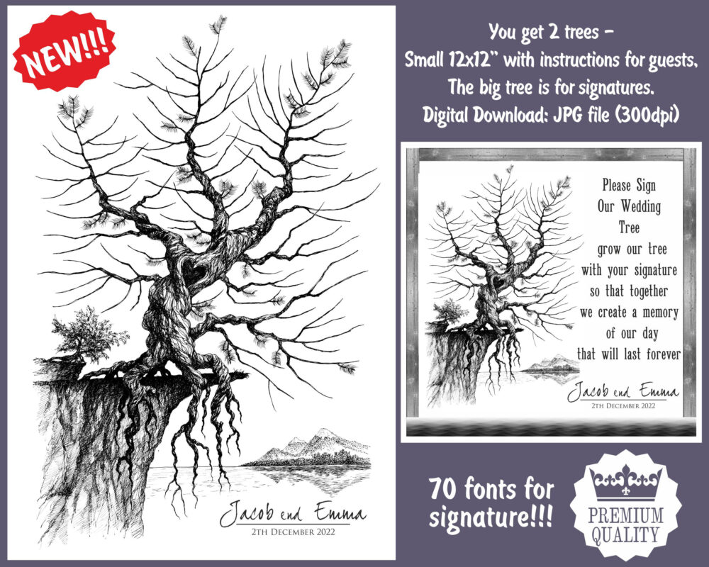 Wedding Guest Book Alternative Pine Tree Creative Guest Book Canvas Elegant Birthday Cottage
