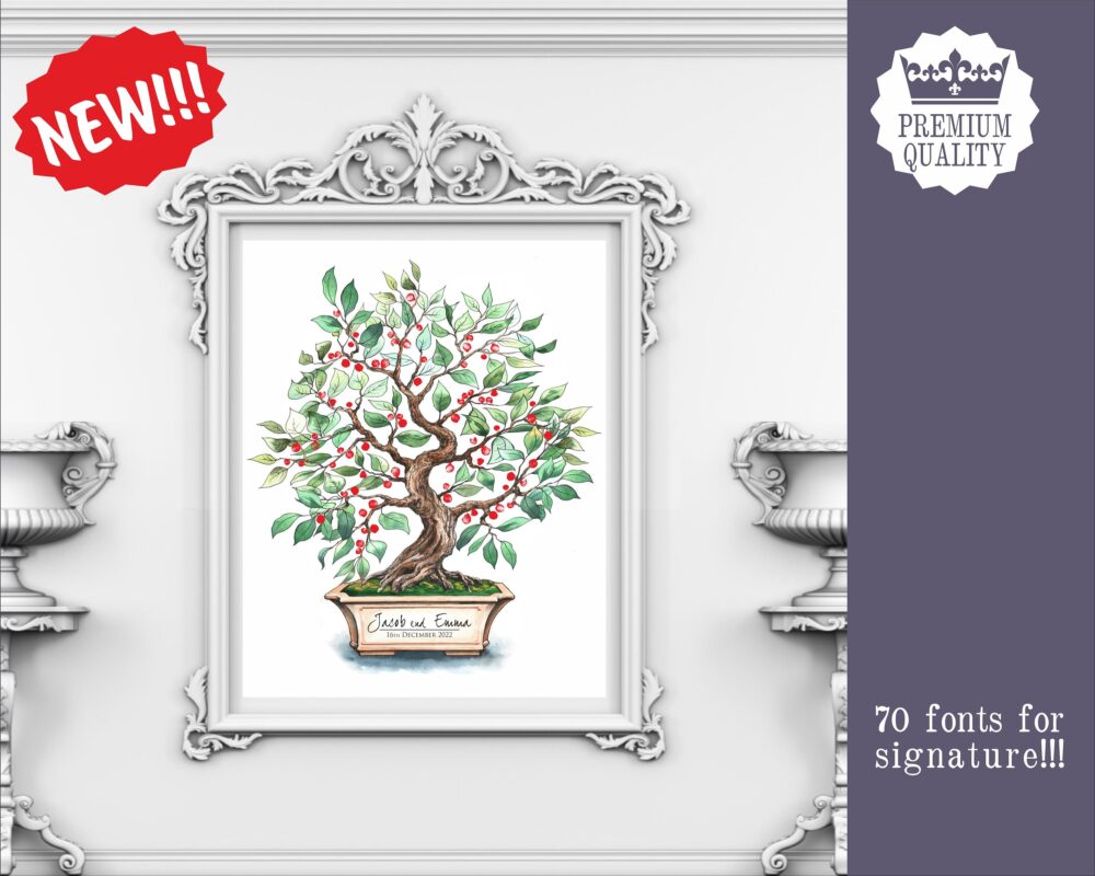 Wedding Guest Book Alternative Cherry Tree Fingerprint Anniversary Birthday Bachelorette Graduation