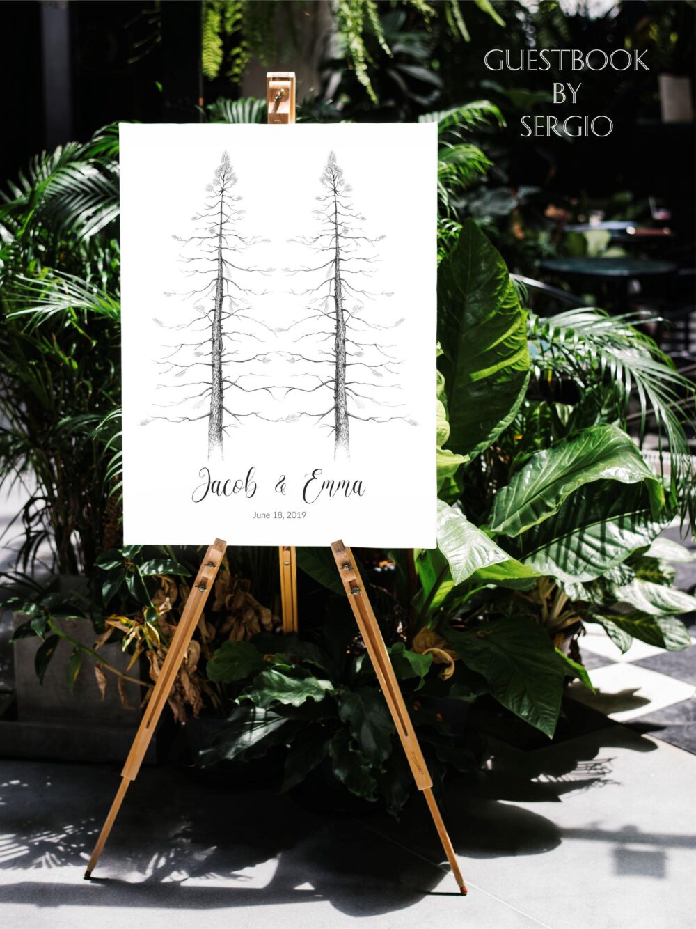 Wedding Guest Book Alternative Double Pine Two Pines Rustic Guestbook Unique Signature Tree Black White Idea