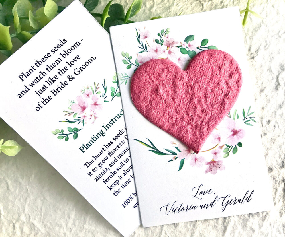 Plantable Cherry Blossom Flower Seed Wedding Favors - Personalized Paper Hearts Spring