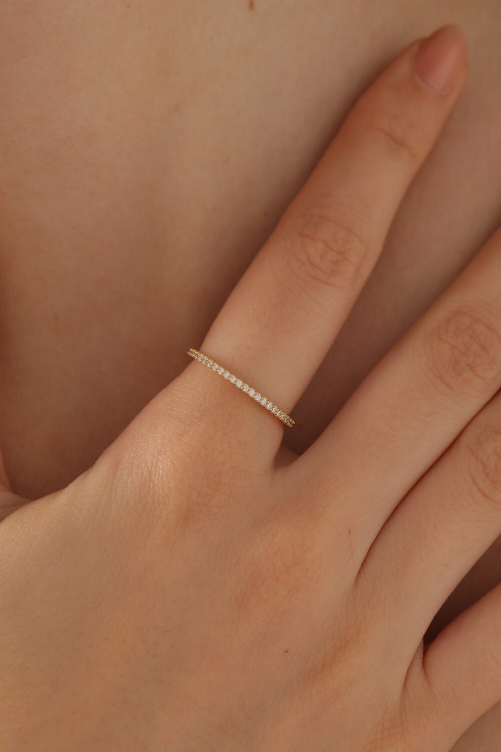 14K Gold Full Eternity Band Ring, Knuckle Wedding Pave Promise Bridesmaid Gift, Gift For Her, Silver & Rose Gold, Hxw02