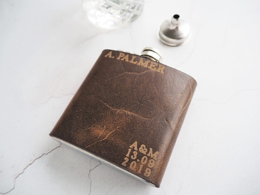 Wedding Hip Flask, Leather Custom Flask, Groomsmen Hip Flask Personalised Gift Best Man Engraved Wedding Memento