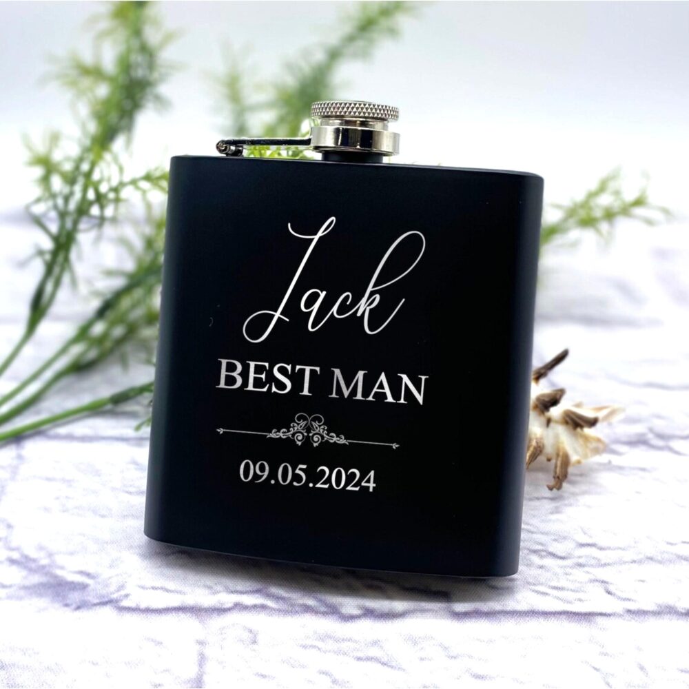 Personalized Groomsmen Flask Gift, Custom Black For Wedding Party, Bachelor Party Gift