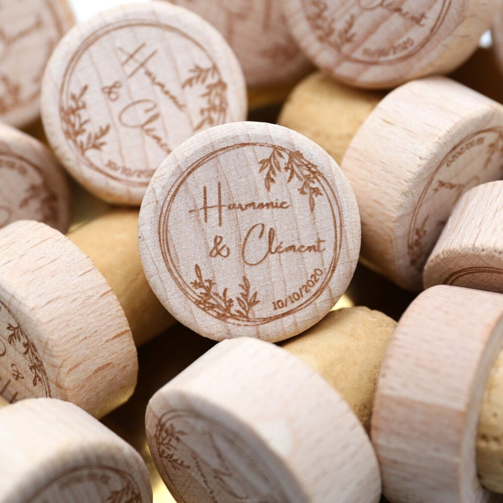 Personalized Wine Stopper | Custom Wedding Bulk Wood Favors