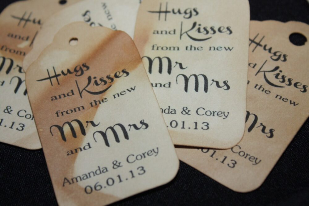 100 Personalized Wedding Favor Tags Hugs & Kisses From The New Mr Mrs