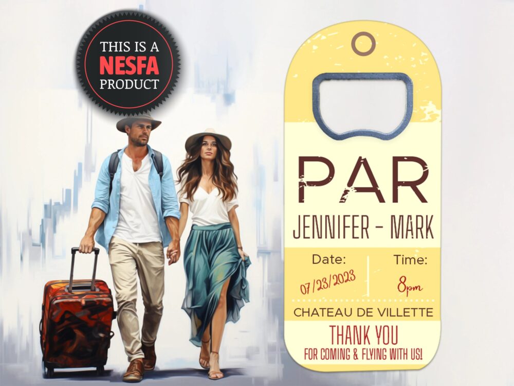 Travel Theme Wedding Favor Bottle Opener Magnets, Save The Dates & Souvenirs With Custom Luggage Tag Designs