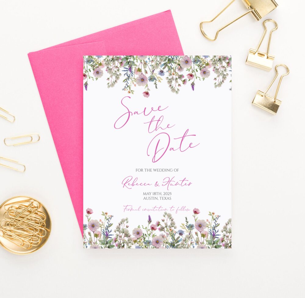 Save The Dates Simple & Modern, Floral Personalized Wedding Date, Greenery Elegant Date Invitation Sdi056