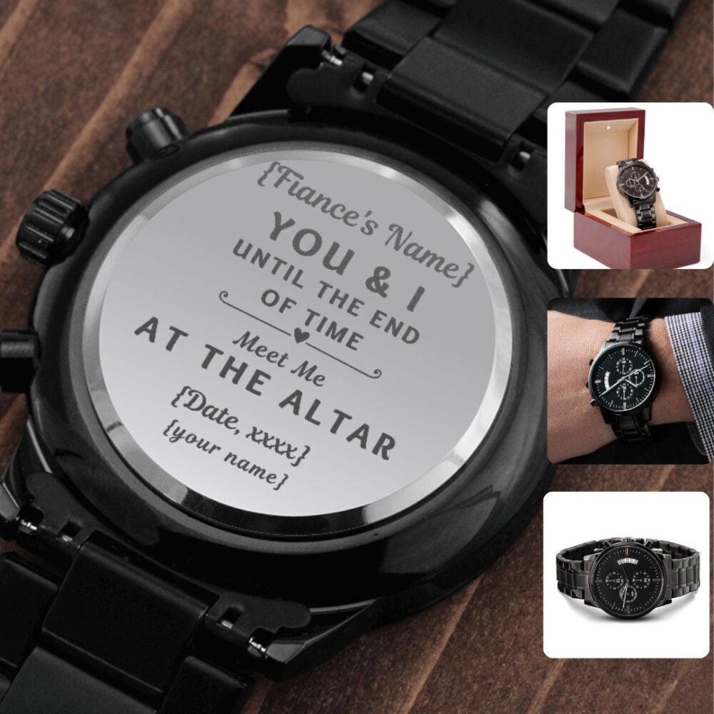 Personalized Watch Groom Gift From Bride Custom Wedding Day| Meet Me At Altar For Fiance, Husband To Be Engraved Men's