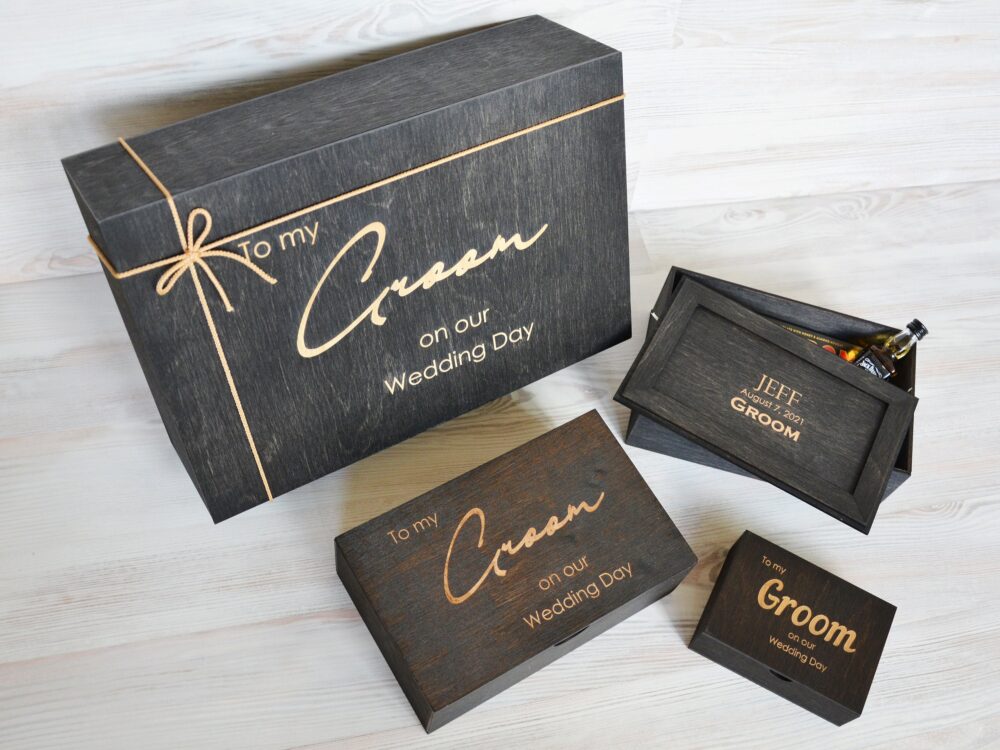 To My Groom On Our Wedding Day Box For Memory Gift From Bride, Wooden Keepsake Husband, Empty Him