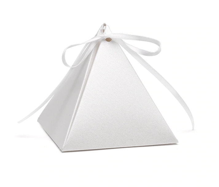 Pyramid White Shimmer Wedding Favor Boxes | Pack Of 25 Ideas Elegant