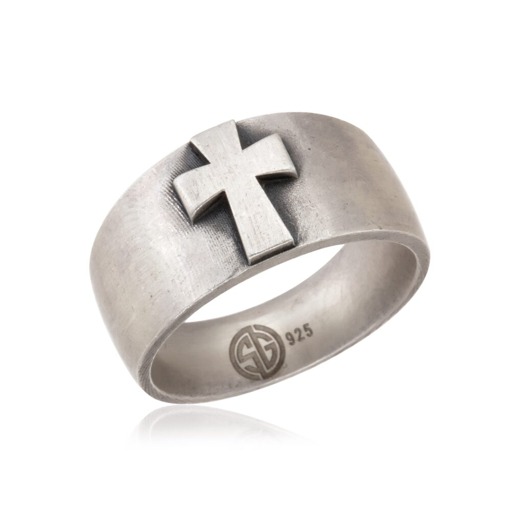 Silver Cross Rings For Men, Crucifix Statement Rings, Wedding Man Band, Religious Jewelry Fathers Gift