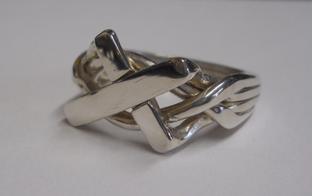 Mens 4 Band Cross Puzzle Ring in Sterling Silver, Gold, Or Platinum 4Cr