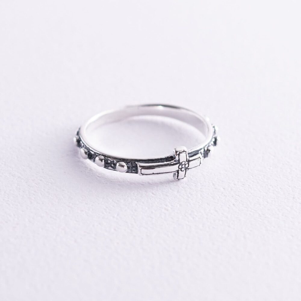 Cross Sign Ring, Mens Silver Band, Rosary Sterling Religious Ring, Handmade Minimalist Aesthetic Band Ring Gift For Christmas