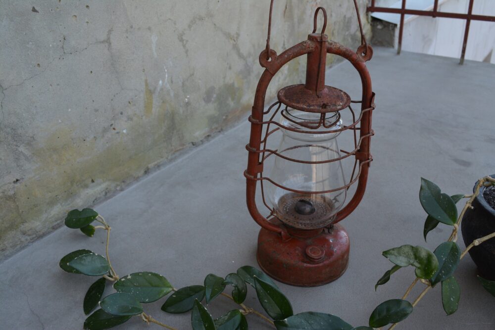 Antique Petrol Oil Lamp - Rustic Kerosene Lantern Storm Old Wedding Decor