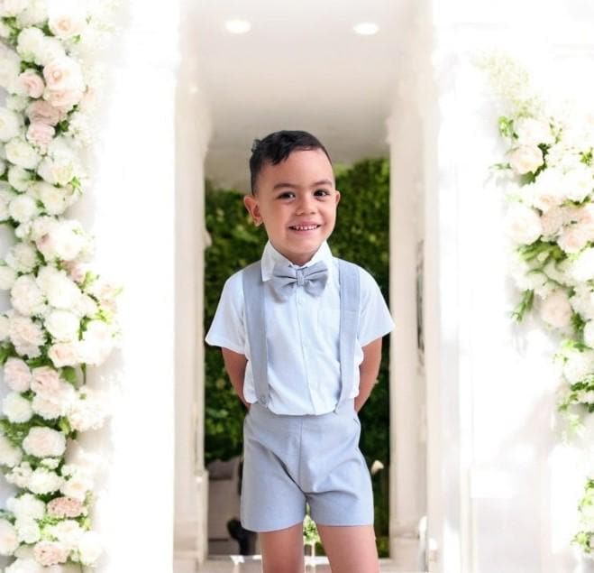 3Pcs. Ring Bearer Suit | Page Boy Outfit Christening Baptism Shorts With Suspenders Linen Blend