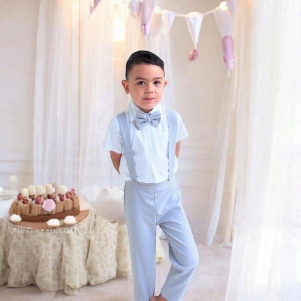 3Pcs. Ring Bearer Suit | Page Boy Outfit Baptism Pants With Suspenders Linen Blend