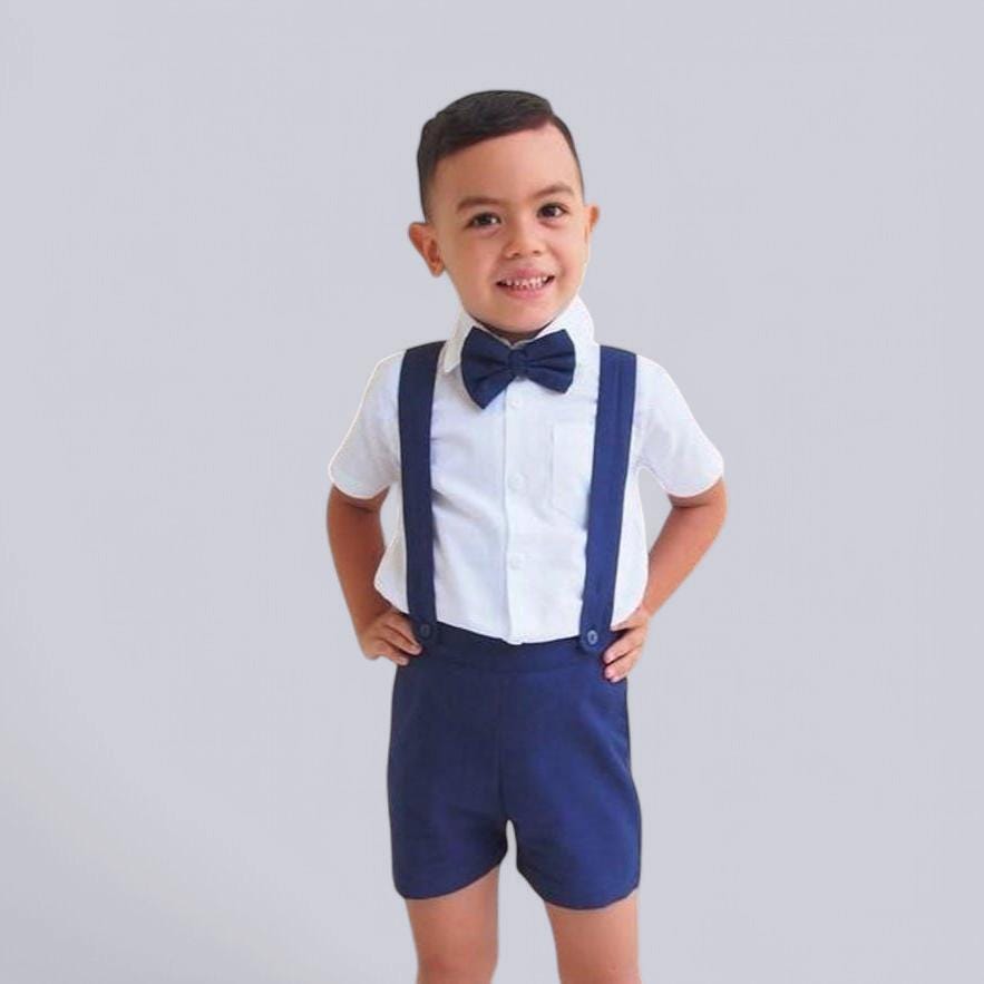 3Pcs. Ring Bearer Suit | Page Boy Outfit Christening Baptism Shorts With Suspenders Linen Blend