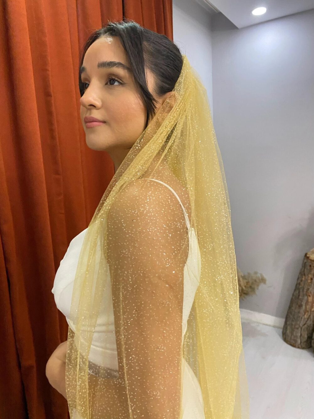 Gold Sparkle Wedding Veil, Glitter Bridal Veil, Shimmer Chapel Fingertip Wedding Cathedral Veil