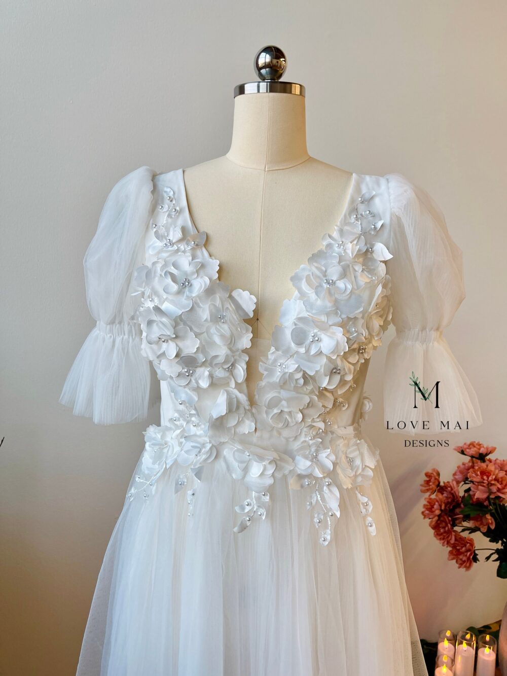 Evelyn - 3D Flower Short Mini Dress/Wedding Gown Rehearsal Dinner Lovemaidesigns