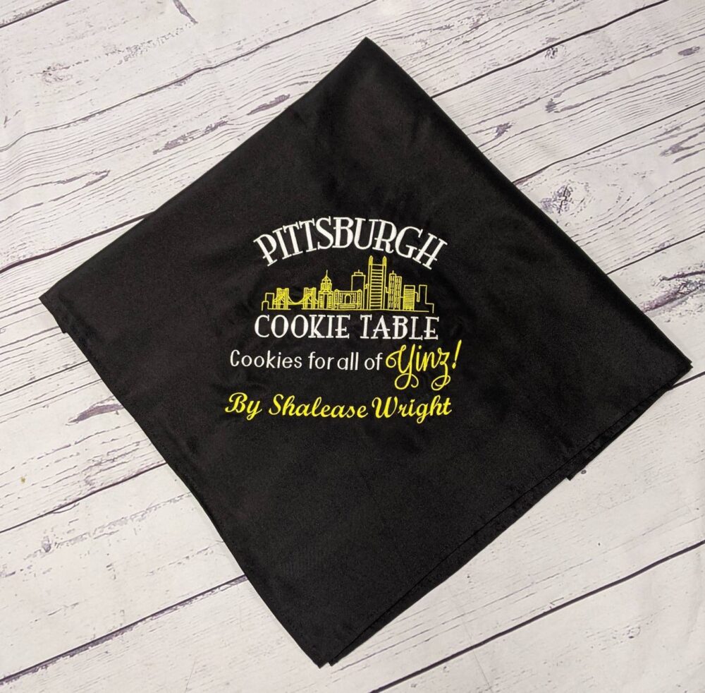 Pittsburgh Cookie Table/Wedding Sign Dessert Table/Skyline Embroidered Tablecloth Personalized/Custom/ Yinz Decor/ Bridal Gift