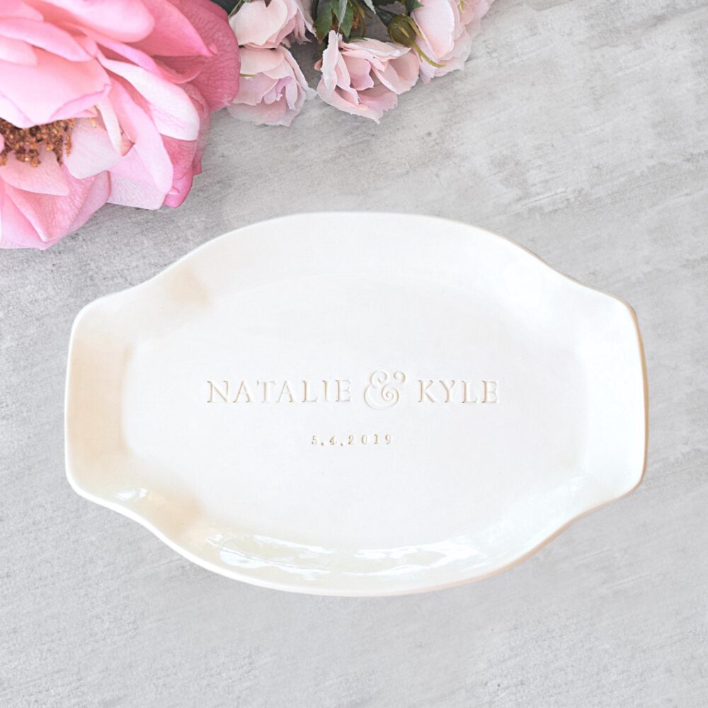 Custom Name Wedding Plate, Personalized Dish, Gift For Couple, Home Kitchen Serving Tray, Bridal Shower Gifts, Pottery Anniversary Milestone