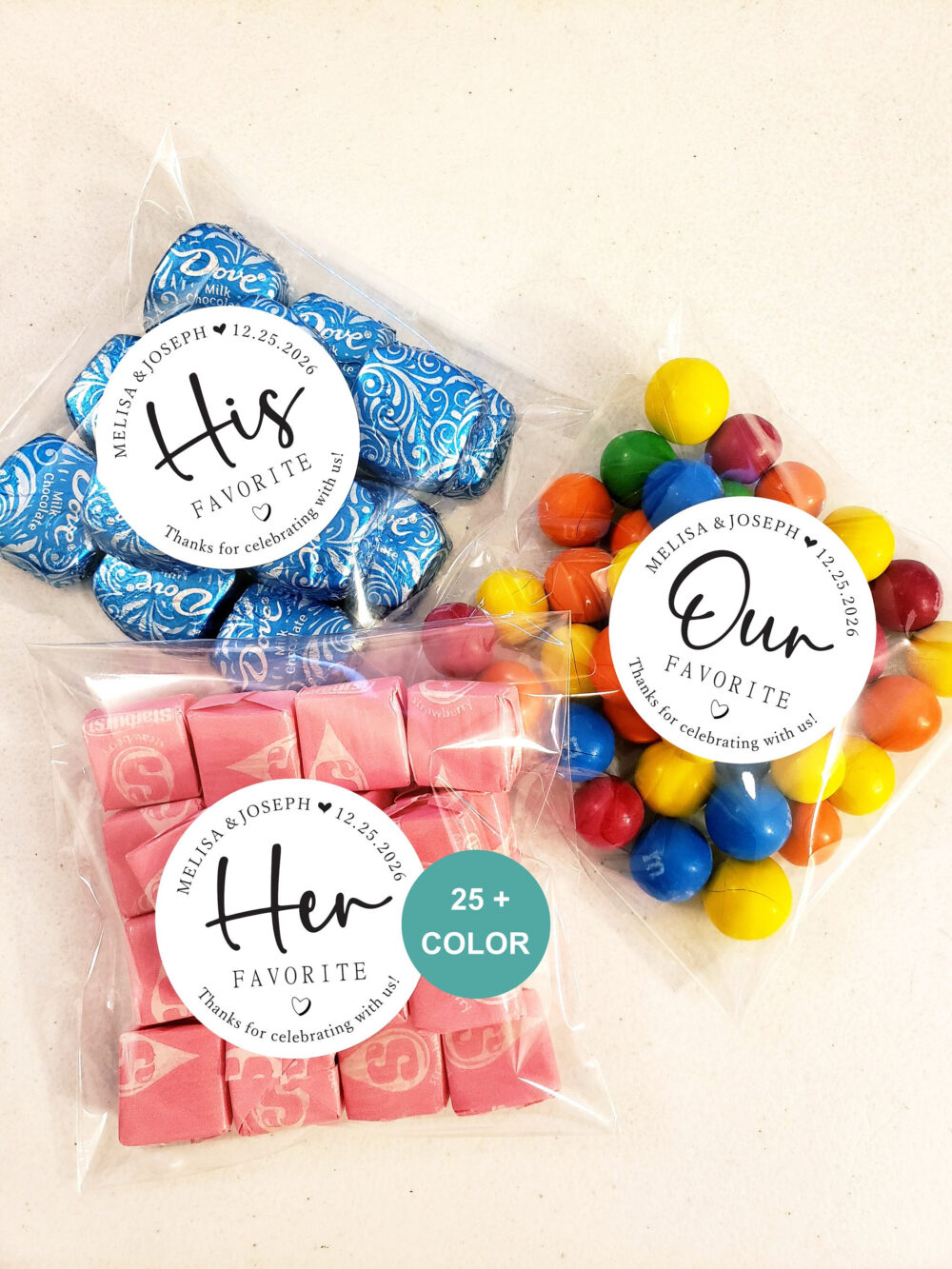 20 His Her Our Wedding Favors Stickers & Bags, Favorite Sticker, Favor Label, Favorite