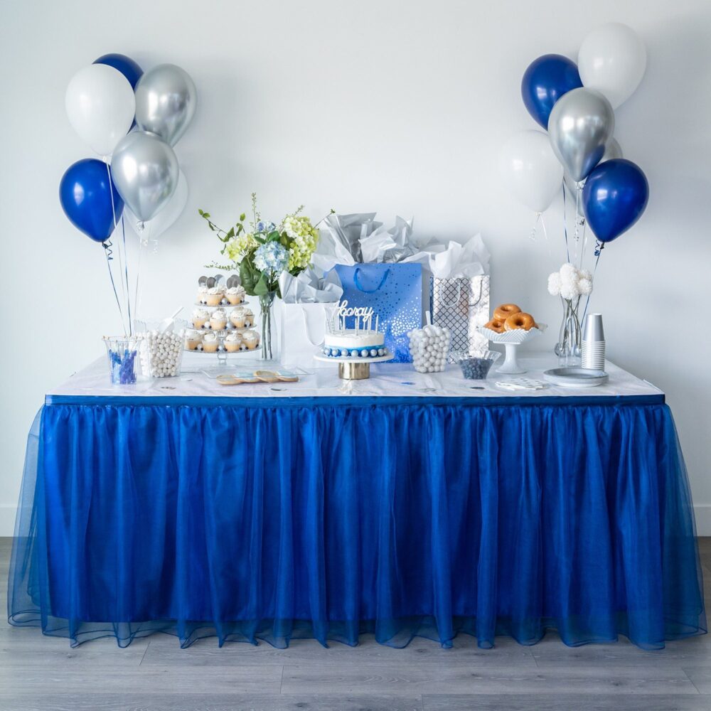 Navy Blue Tulle Table Skirt, Tutu Party Skirts For Baby Shower Decorations, Wedding Quinceanera