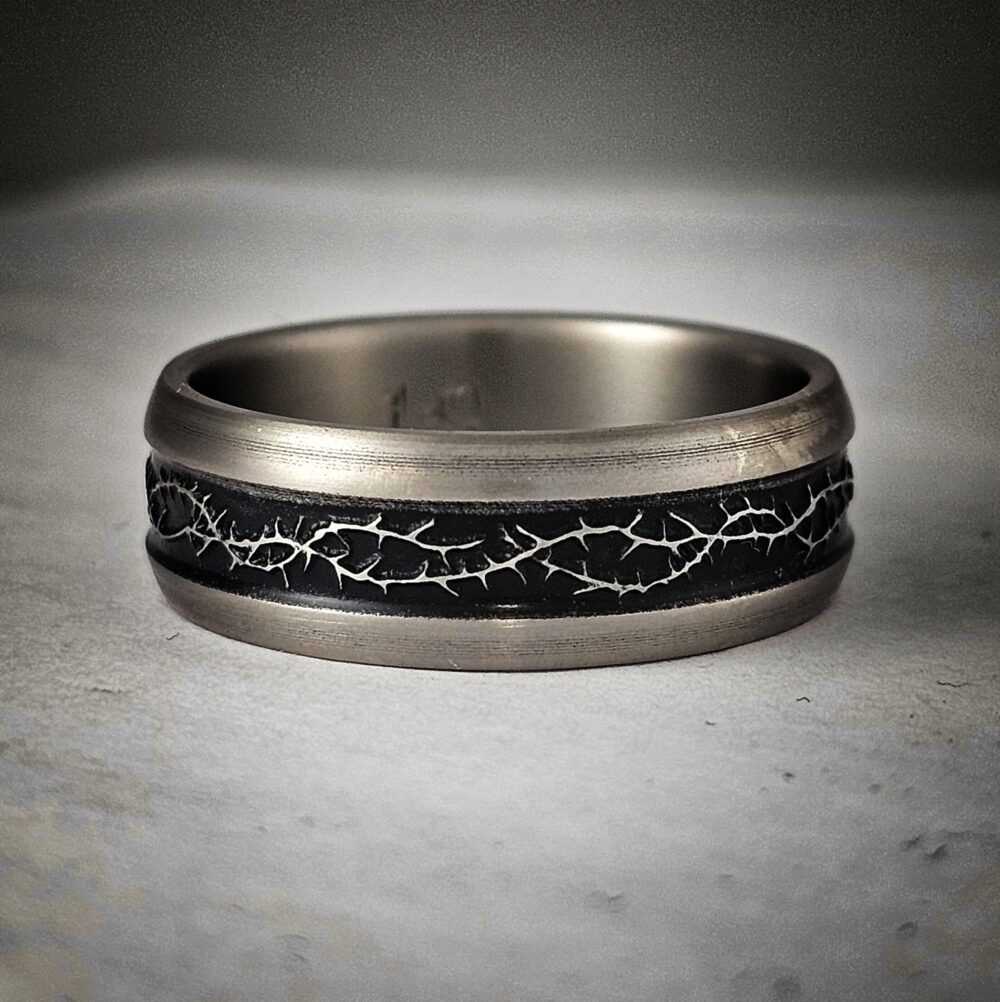 Crown Of Thorns, Titanium Ring, Tough Christian Wedding Band