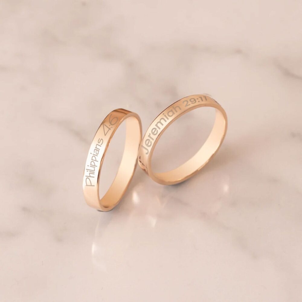 14K 18K Solid Gold Custom Bible Verse Ring, Choose Your Stacking 3mm 4mm Philippians 413 Scripture Christian Ring For Her/Him