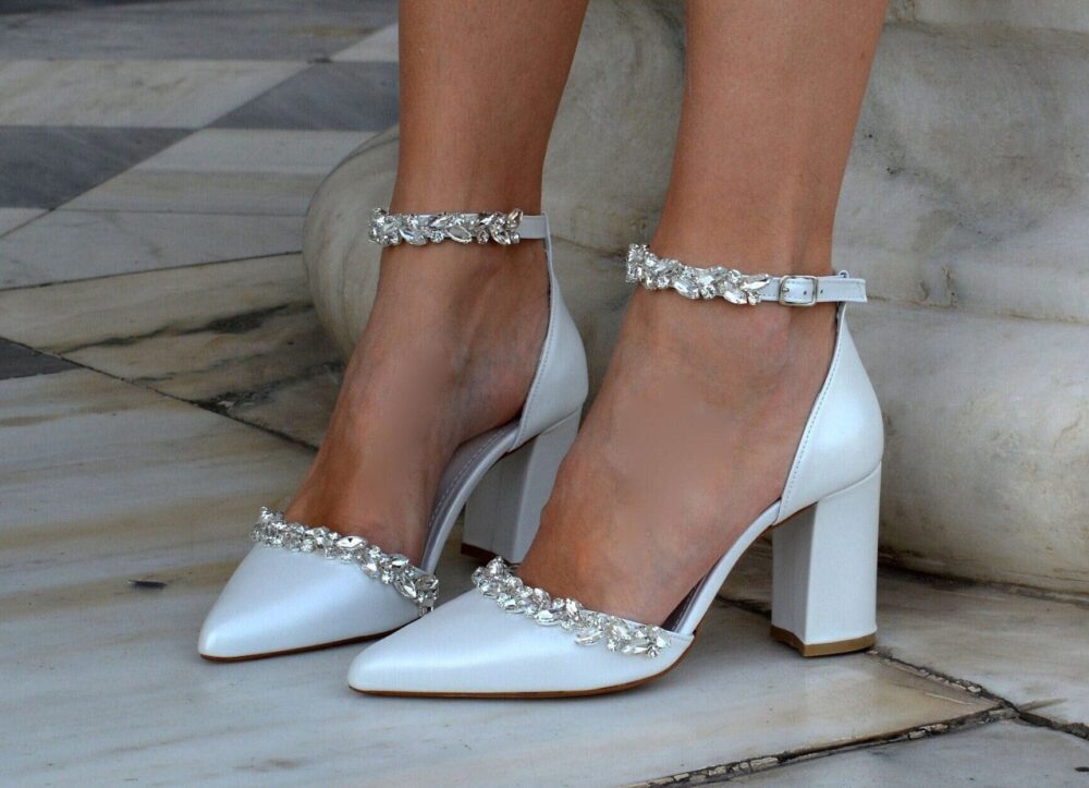 Leather Wedding Heels, Crystal Embellished Shoes, Bridal Heels, Ladies Shoes, Ankle Strap Pumps, Pumps "'empress''
