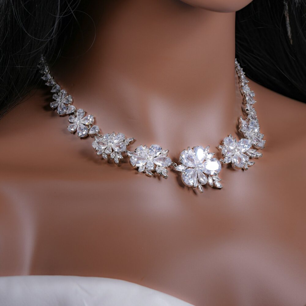 Wedding Necklace Diamond Bridal Jewelry Set Silver Crystal