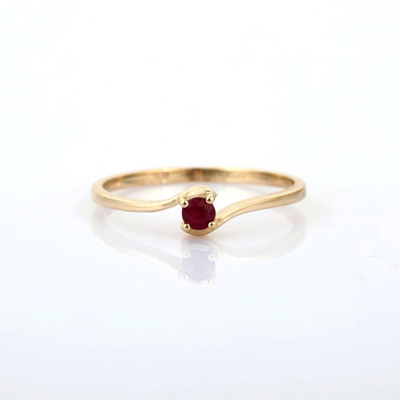 14Kt Natural Ruby Ring/ Wedding Band /Round Diamond 2 & 3mm Ring /Valentine Ring/Christmas Ring/Birthstone