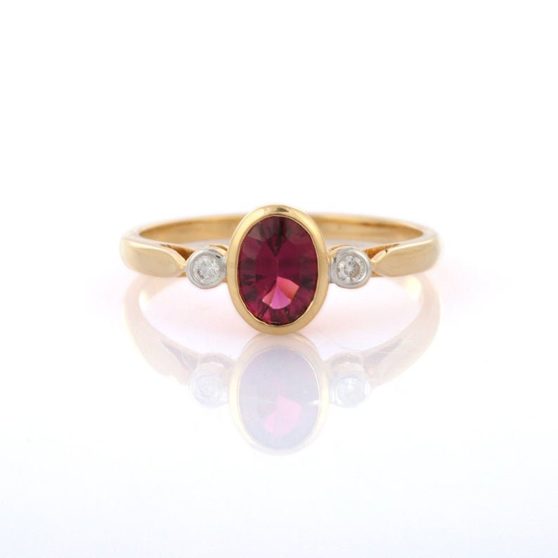 Natural Ruby Diamond Band Ring/ Wedding /Red Stackable Band/ 6x4mm Ring/Valentine Christmas Birthstone