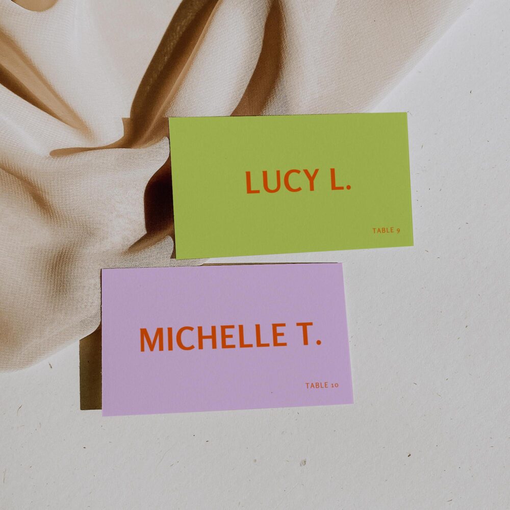 Modern Wedding Place Card Name Template, Retro Colorful Vintage Bright Bold Whimsical Stationery, Printable Digital Editable Download -Ol10