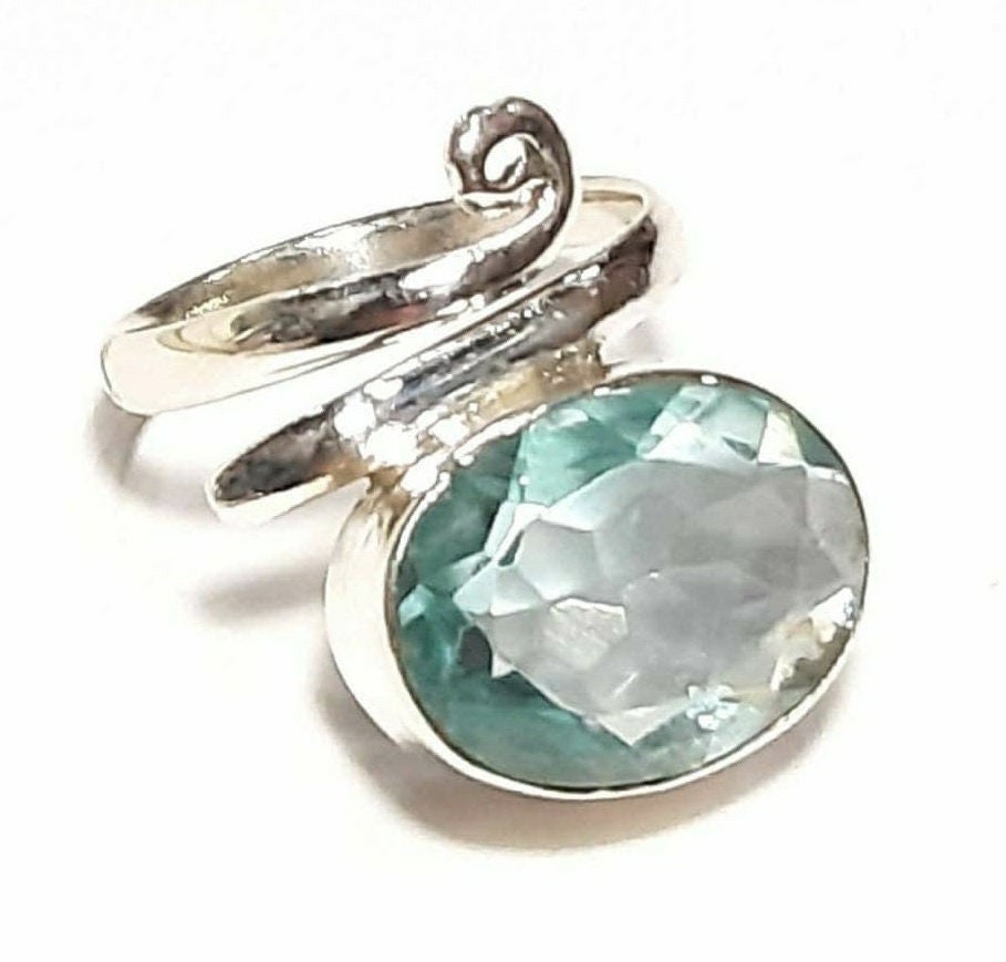 Blue Topaz Ring 925 Sterling Silver Band Adjustable Natural Gemstone Genuine Jewelry Topaz Swirl
