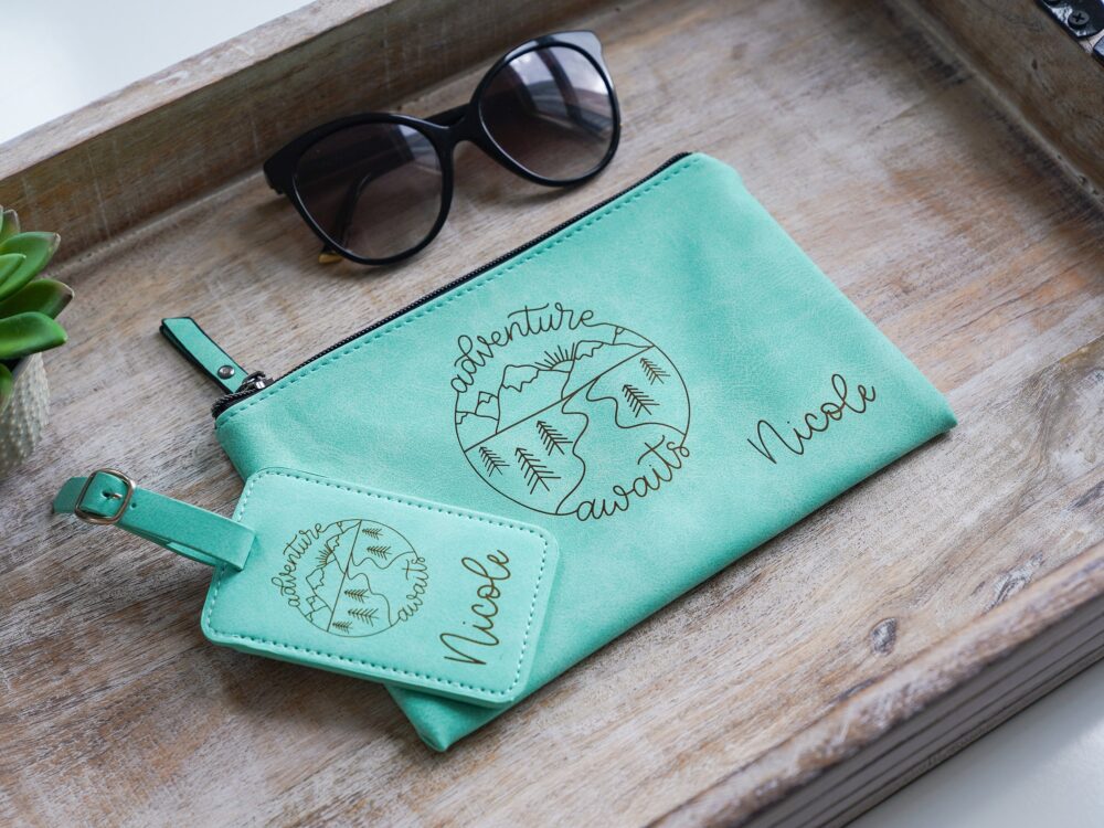 Personalized Leatherette Travel Bag - Pouch Makeup Pencil Cosmetic Engraved Gifts For Her Vacay Mode